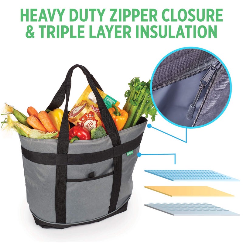 Creative Green Life Jumbo Insulated Cooler Bag (Gray) with HD Thermal Insulation - Premium, Collapsible Soft Cooler Makes a Perfect Insulated Grocery Bag, Food Delivery Bag, Travel Insulated Bag, or Beach Cooler Bags - Image 5